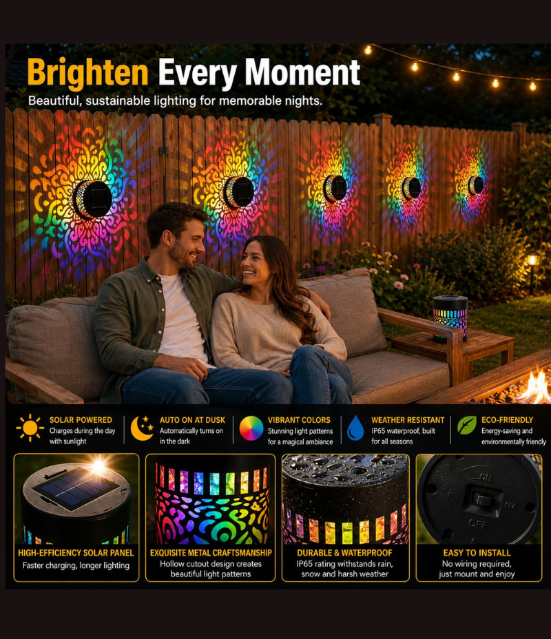 Solar Mandala Outdoor Wall Projector Light | 7 Color Changing Garden Decor