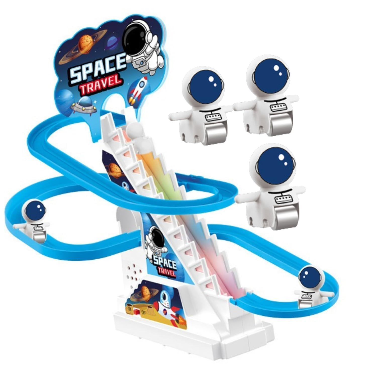 Astronaut Slide Toy Set, Funny Automatic Stair-Climbing Astronaut Cartoon Race Track Set Little Attractive Astronaut Slide Toy Escalator Toy with Lights and Music (Astronaut Track Set)