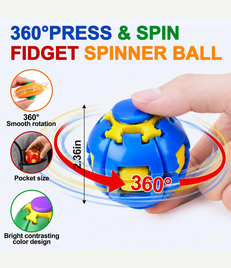 Press to Spin Fidget Spinner Ball 360° Rotating Sensory Stress Relief Toy