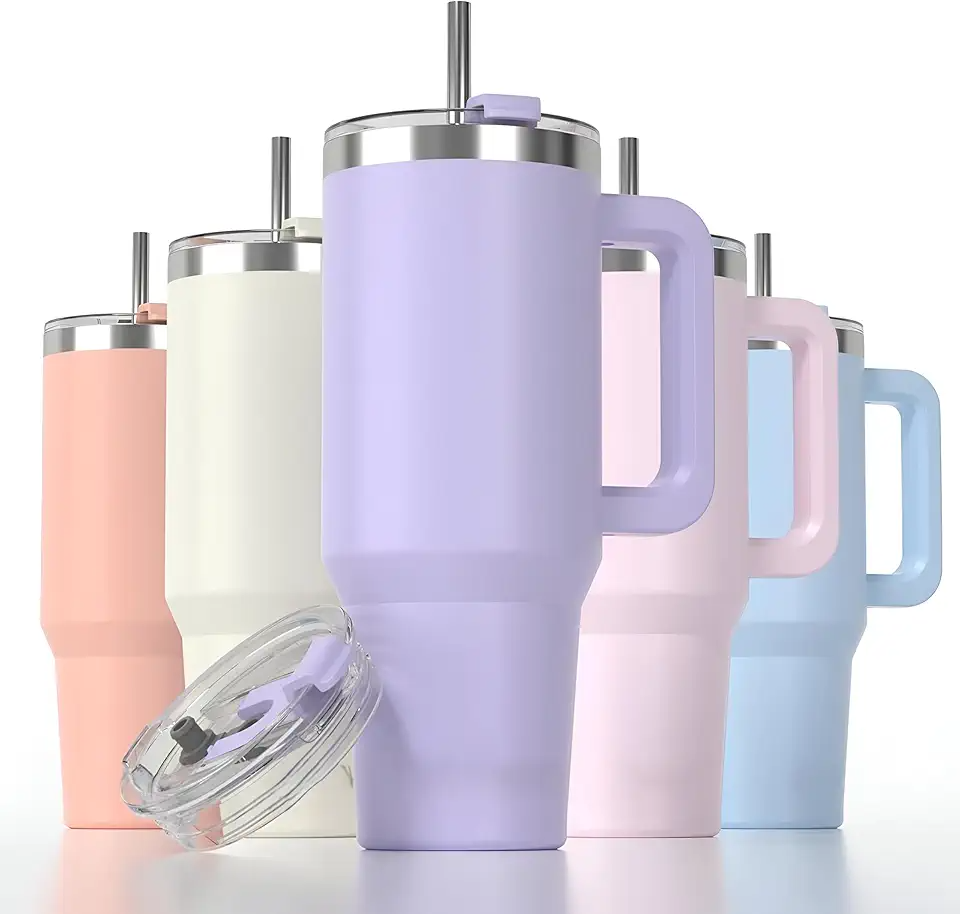 1200ml Stainless Steel Tumbler with Handle & Steel Straw | Double Wall Vacuum Insulated Mug | Spill Proof Lid | Beer & Cold Drink Travel Cup