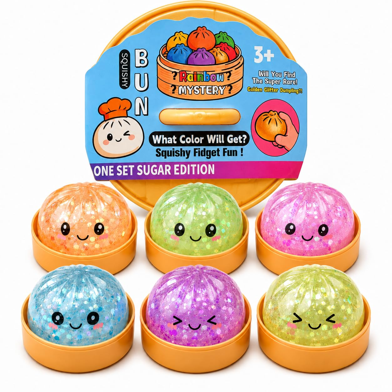 Glitter Dumpling Squishy Mystery Box, Random Colour Stress Ball, 1 Pc
