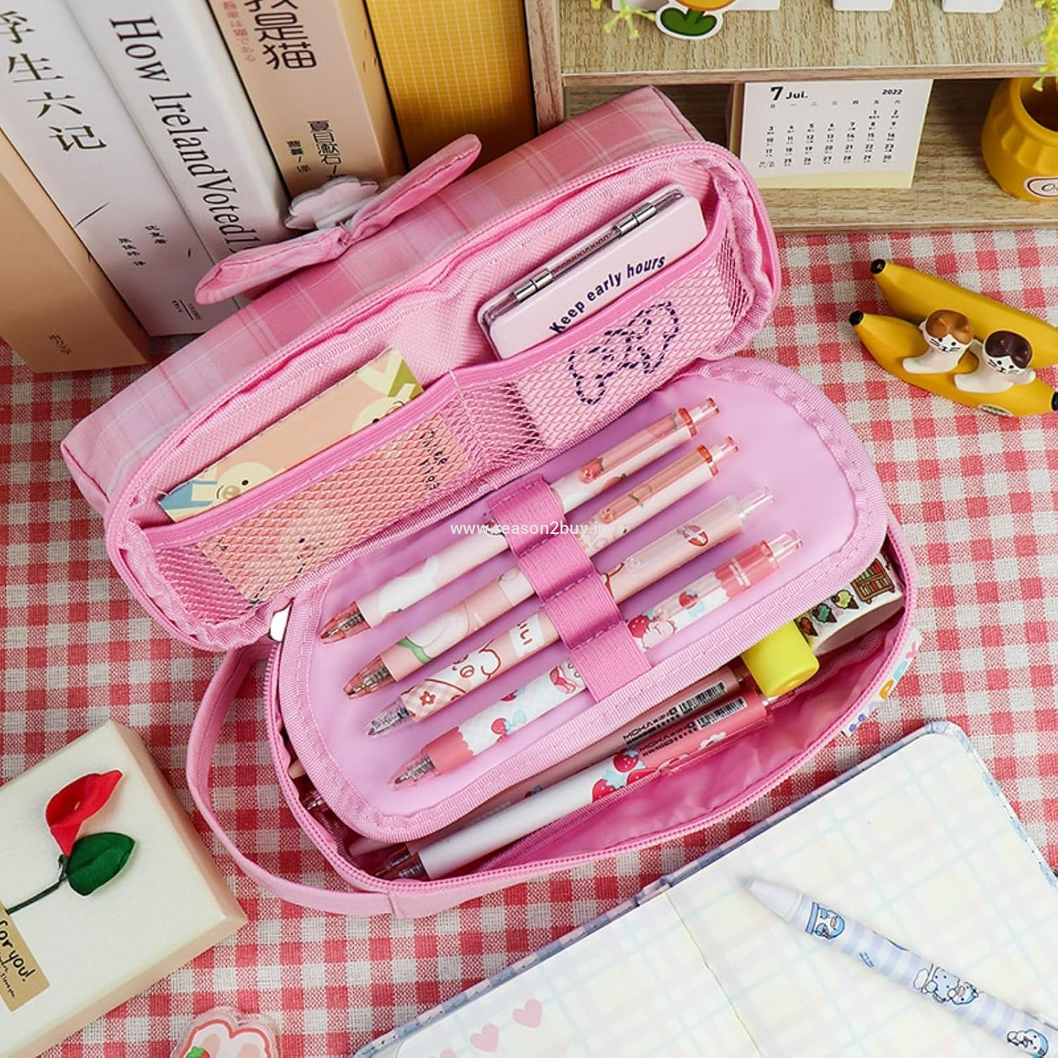 Two Layer Pencil Pouch with Flower Shape Cute Patch Large Capacity Stationary Pencil Box for Kids Cute Aesthetic Stationery Items Kit Case College Style Bowknot Stationery Storage Pouch (R2BS813-3)