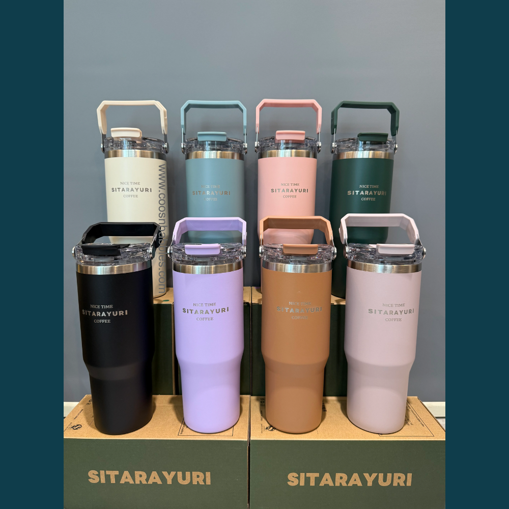 SITARAYURI 30 oz Insulated Travel Mug with Handle and Double Wall - Leakproof, BPA Free, Vacuum-Sealed, Coffee Tumbler, Tea Cup - for Hot and Cold Drinks