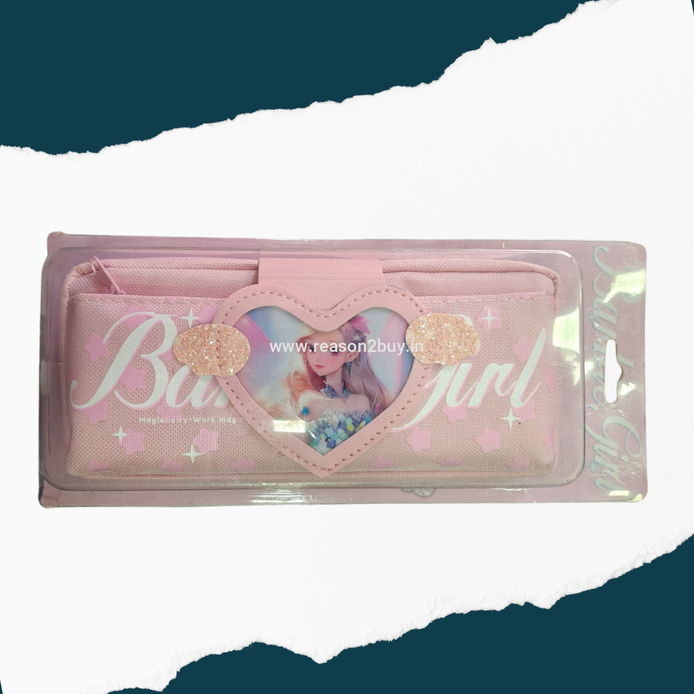 Multifunctional Pink Pencil Case Pouch for Girls, Large Capacity "Baby Girl" Cartoon Stationary Organizer for School Kids, Aesthetic Gift Item (R2BS732)