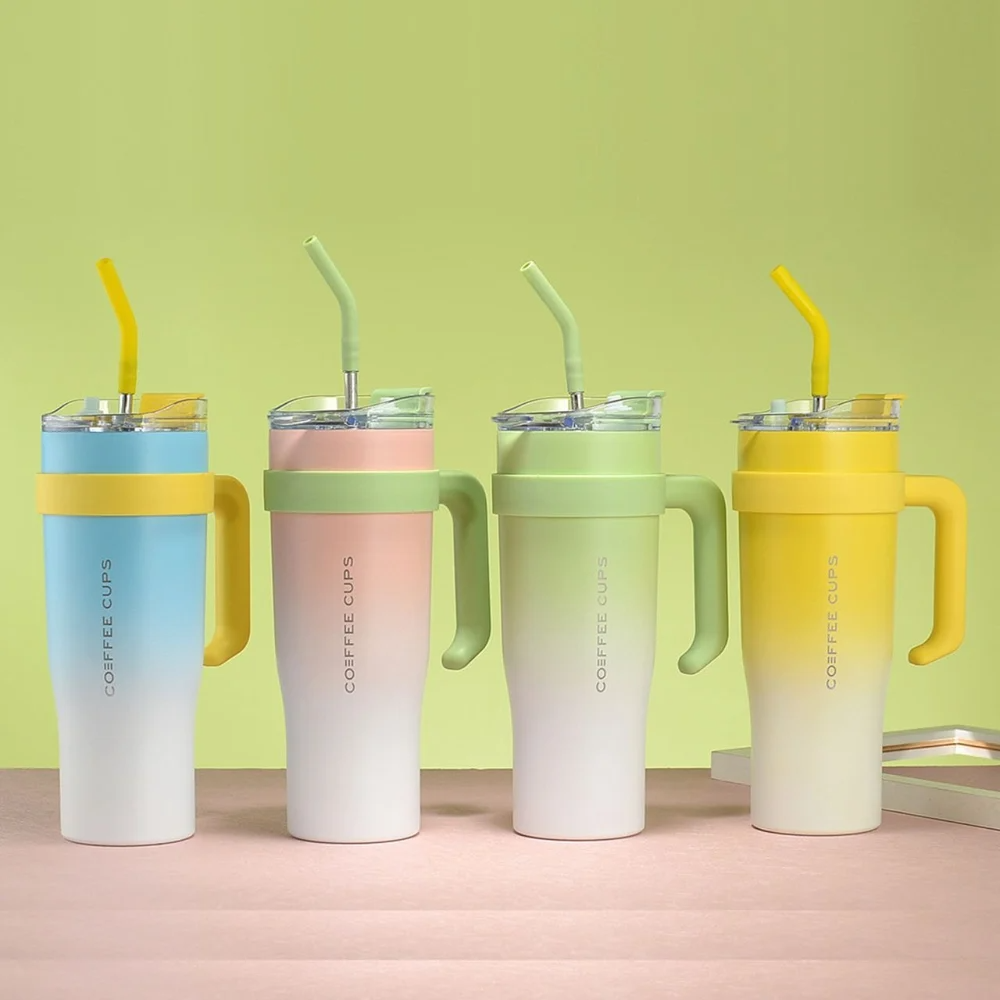 40oz Tumbler with Straw Lid and Handle, Stainless Steel Coffee Travel Insulated Cup Mug, Cup Travel Mug Water Bottle Thermos for Hot and Cold Coffee