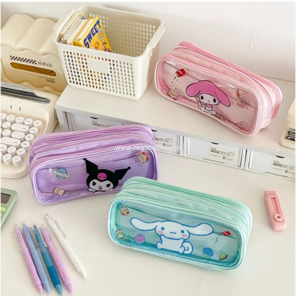 Large Capacity Pencil Case, Aesthetic Multi-Layer Canvas & Clear PVC Pouch, Cute Stationery Organizer for School Supplies & Cosmetics (R2BS813-1)