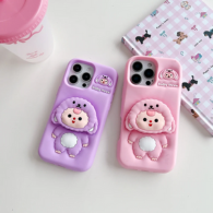 Cute 3D Cartoon Sheep Phone Case for iPhone - Soft Silicone Shockproof Cover with Pop-Up Kickstand, Compatible with iPhone (R2BS975)