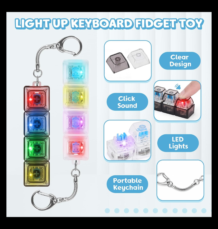 Transparent Mechanical Switch Fidget Keychain - Stress Relief Keyring Toy