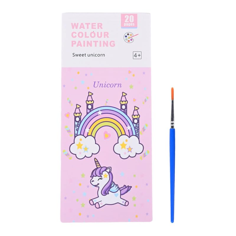 Watercolor Painting Unicorn Books for Beginners, Pocket Painting Book 20 Sheet with 1 Paint Brush,Painting Fun Activity Books for Kids and Children, Watercolor Magic Paint Book
