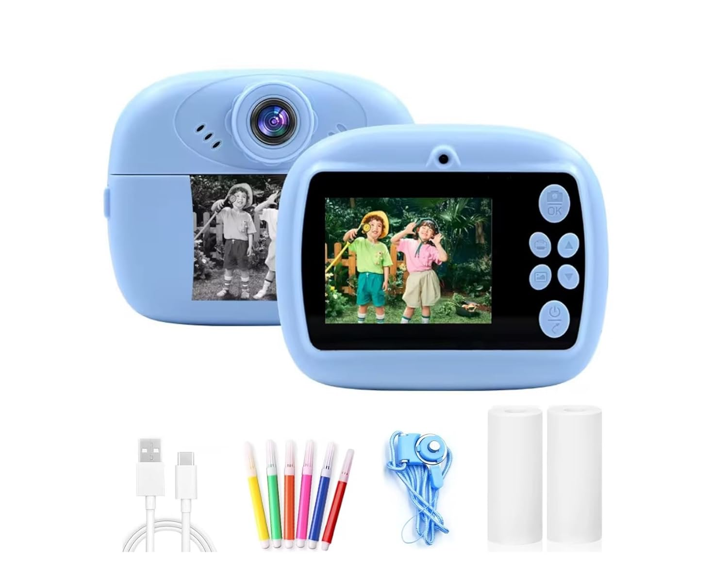 Kids HD Digital Camera for Kids 40MP 1080P with Built in Instant Thermal Printer Blue Colour