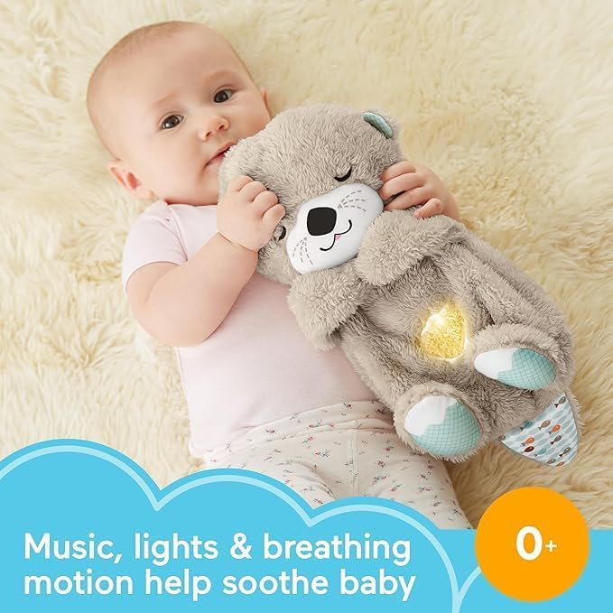 Breathing Teddy Otter Glowing Music for Baby Sensory Sleep Lights Rhythmic Simulation Plush for Babies Kids Soothing Sound and Décor Item, Valentine Gift Grey