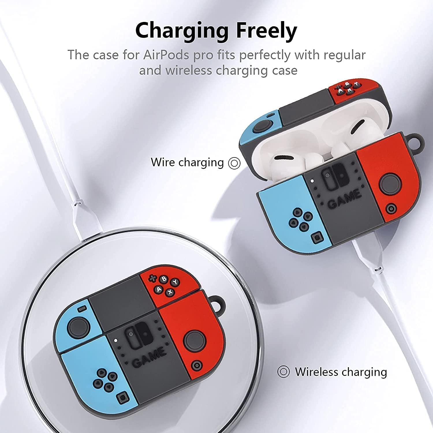 Airpods Pro (2019) Headphones Pouch Case Cover Soft Silicone Cartoon Character 360-degree Protection Case with Keyring