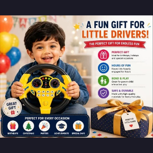 R2BS1919-Kids Steering Wheel Toy Musical Car Driving Toy with Lights & Sound Yellow