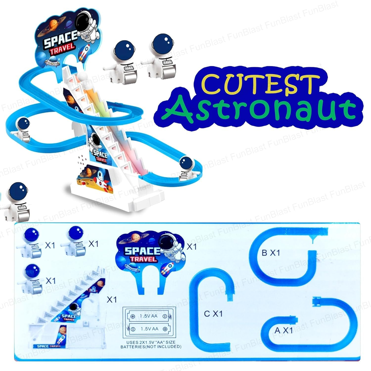 Astronaut Slide Toy Set, Funny Automatic Stair-Climbing Astronaut Cartoon Race Track Set Little Attractive Astronaut Slide Toy Escalator Toy with Lights and Music (Astronaut Track Set)