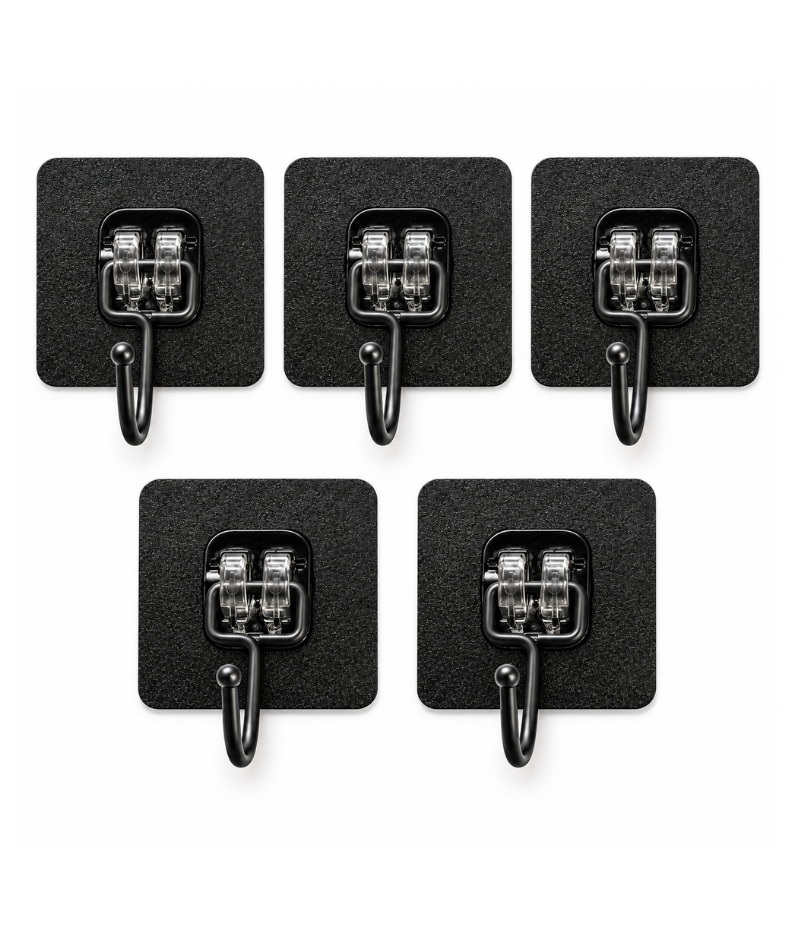 5-Pack Adhesive Wall Hooks - Damage-Free Stick-On Hangers for Home & Office