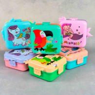 Animal Theme Stainless Steel Bento Lunch Box for School, 3-Compartment, Sauce Jar & a Spoon, Leak-Proof with Seal-Ring & Multiple Lock Design Tiffin, Air-Tight- 1100ML