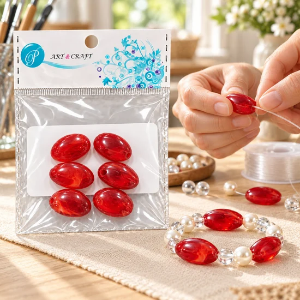 R2BS1911-Red Stone Beads Set (ovel)