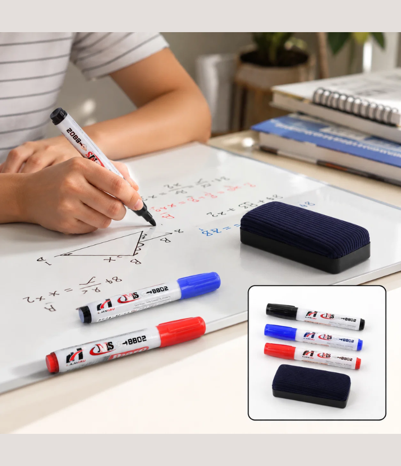 Dry Erase Whiteboard Marker & Duster 4-Piece Set