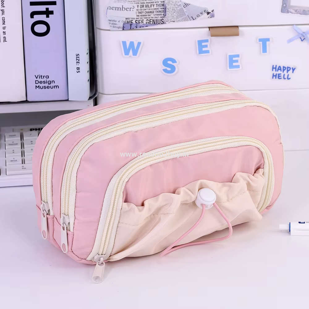 Large Capacity Multi-Compartment Pencil Case Pouch with Drawstring Pocket for School, Office & Travel | Durable Aesthetic Stationery Organizer for Teen Girls & Adults (Light Blue) (R2BS813)