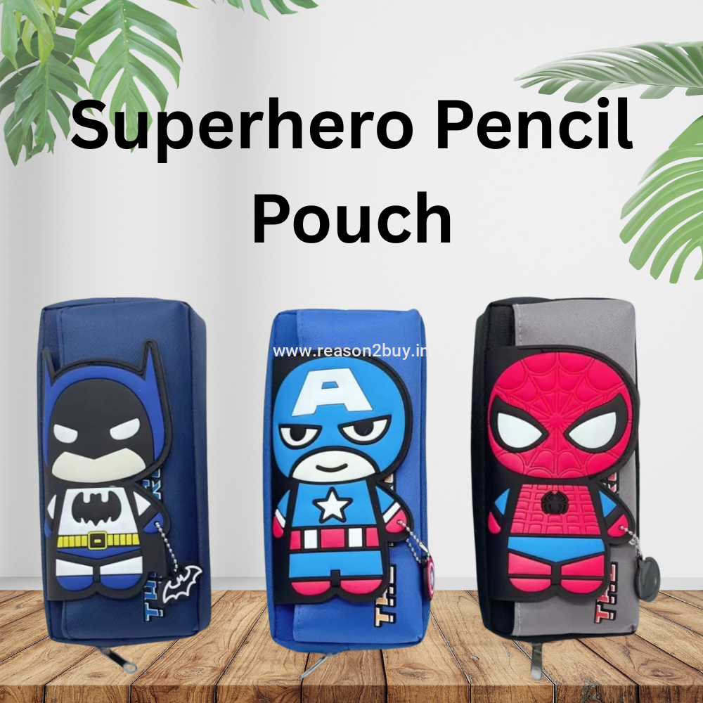 Superhero Pencil Pouch | Cartoon Zipper Case for Kids | Batman, Spiderman, Captain America-(R2BS815)