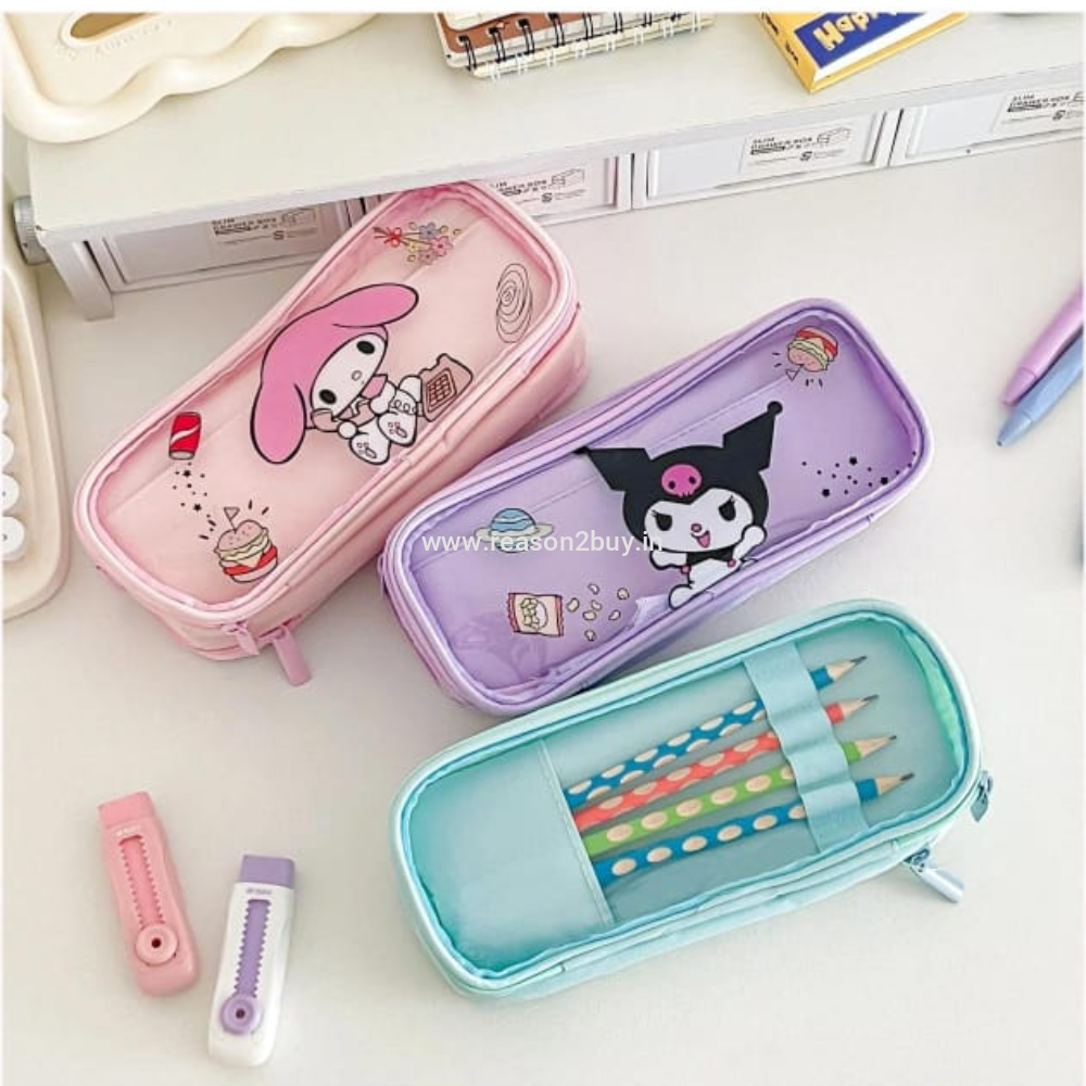 Large Capacity Pencil Case, Aesthetic Multi-Layer Canvas & Clear PVC Pouch, Cute Stationery Organizer for School Supplies & Cosmetics (R2BS813-1)