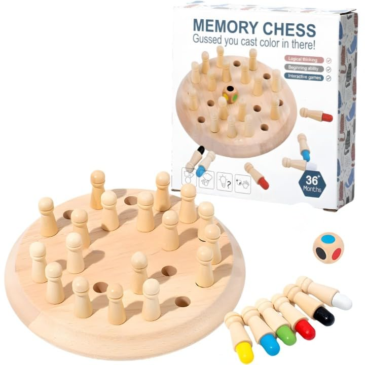 Memory Chess Game Wooden Board Multicolor Peg Puzzle Strategy Thinking Training Educational Tabletop Game Brain Skill Development Toy for Child Cognitive Learning Activity Set