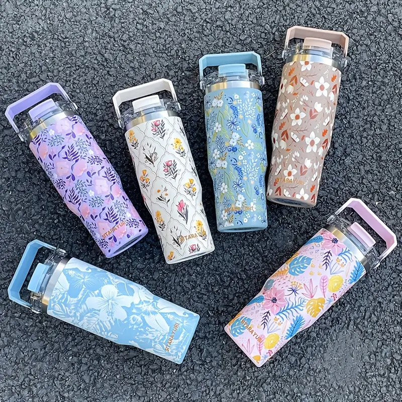 Floral Printed Water Bottle – 6 Trendy Designs | Leakproof & BPA-Free Bottle for Travel & Daily Use-900ml