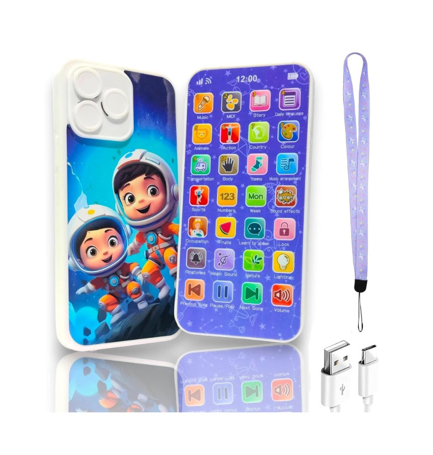 Kids Smart Phone Musical Toy for Boys Girls 24 Modes Cell Phone Learning Sound Toy with Rechargeable Battery Toddler Christmas Birthday Gift for Age 3 4 5 6 Year Old