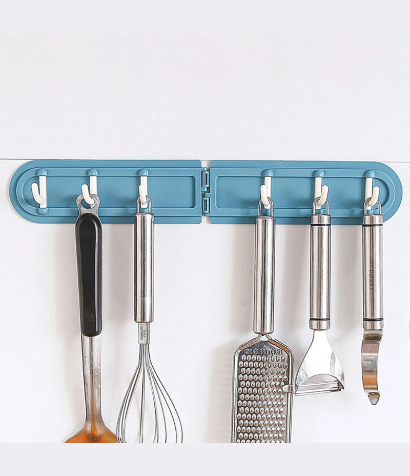Self-Adhesive 6-Hook Wall Rack - No-Drill Organizer for Kitchen, Bathroom, Entryway