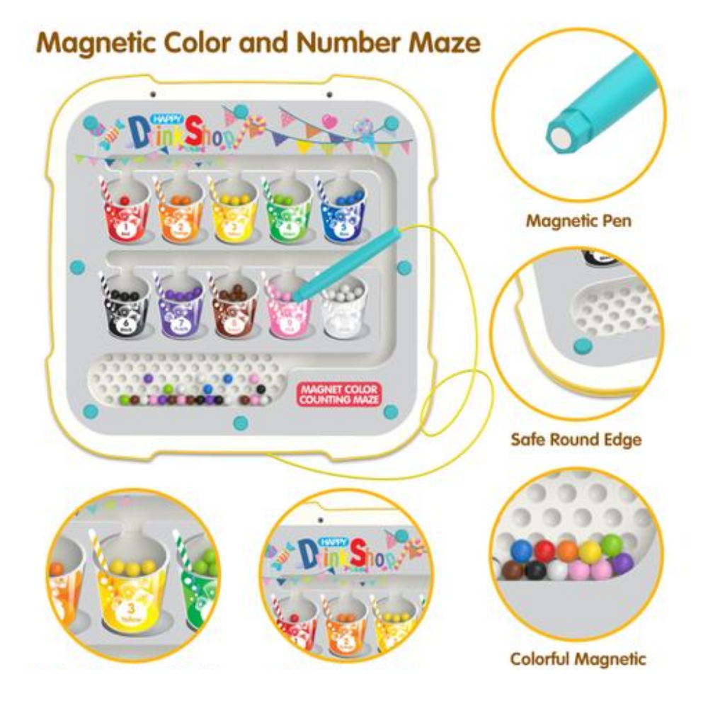 Plastic Board Magnetic Number Counting & Colour Sorting Montessori Toy for 2-5 Year Old Kid Hand-Eye Coordination Game Puzzle Toddler Activities Educational Busy Board Skills Toys Birthday Gift, Multi